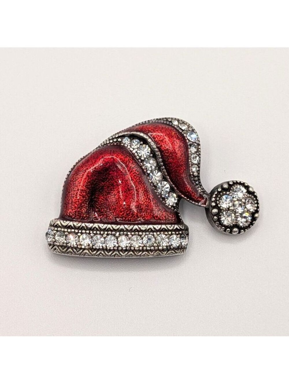 Vintage Red Santa Hat Brooch with Rhinestones